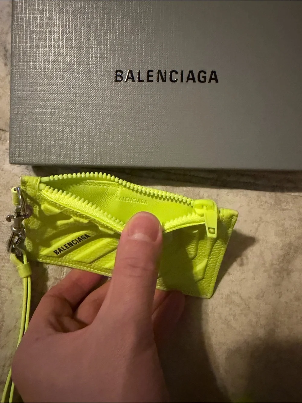 Balenciaga Neon Yellow Card Holder with Lanyard